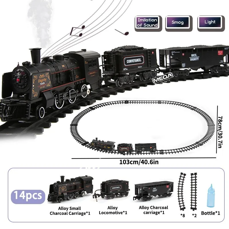 Battery Operate Electric Railway Train Add water to Smoke Steam Alloy Locomotive Train Toys Set for Kids with Light&Sound