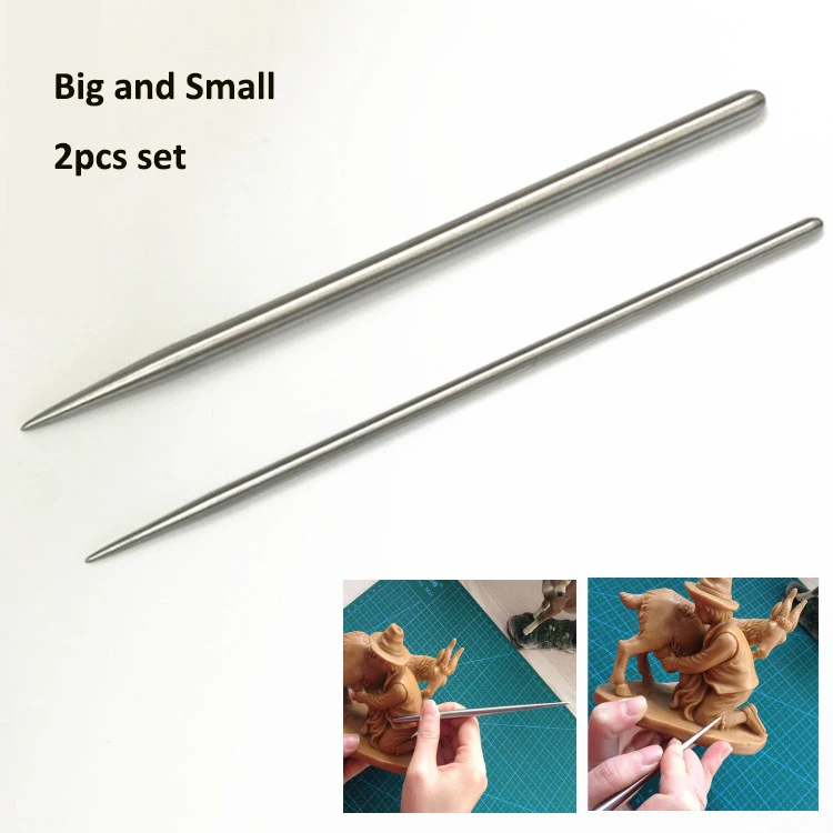 2pcs Set Stainless Steel Clay Sculpting Rod Pottery Modeling Stick Carving Ceramic Sculpture Tools Line Texture Creasing Tools