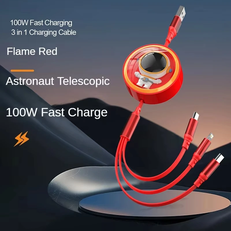 كابل بيانات شحن سريع للغاية 100 وات 3 في 1 مناسب لهاتف iPhone Huawei Samsung Xiaomi OPPO كابل شحن تلسكوبي للهاتف المحمول