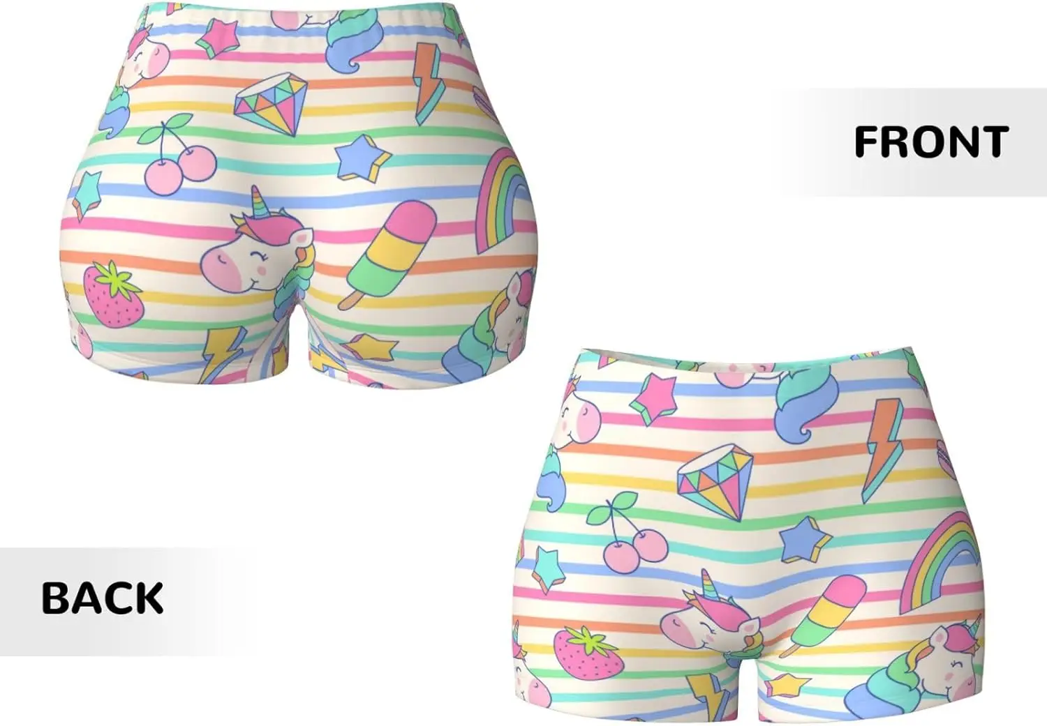 Short d'entraînement licorne à rayures arc-en-ciel pour filles, mignon, pour femmes, Yoga, motard, Gym, Legging court, Short de motard imprimé