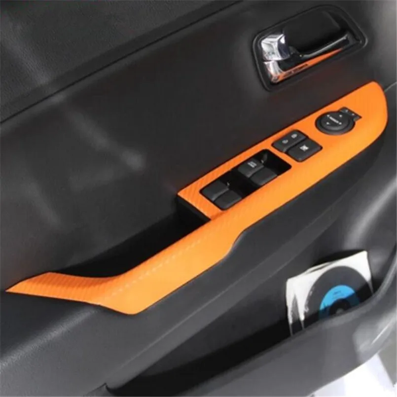 Car styling carbon fiber door panel armrest handle trim glue sticker auto accessories case for KIA Rio K2 2011-2016