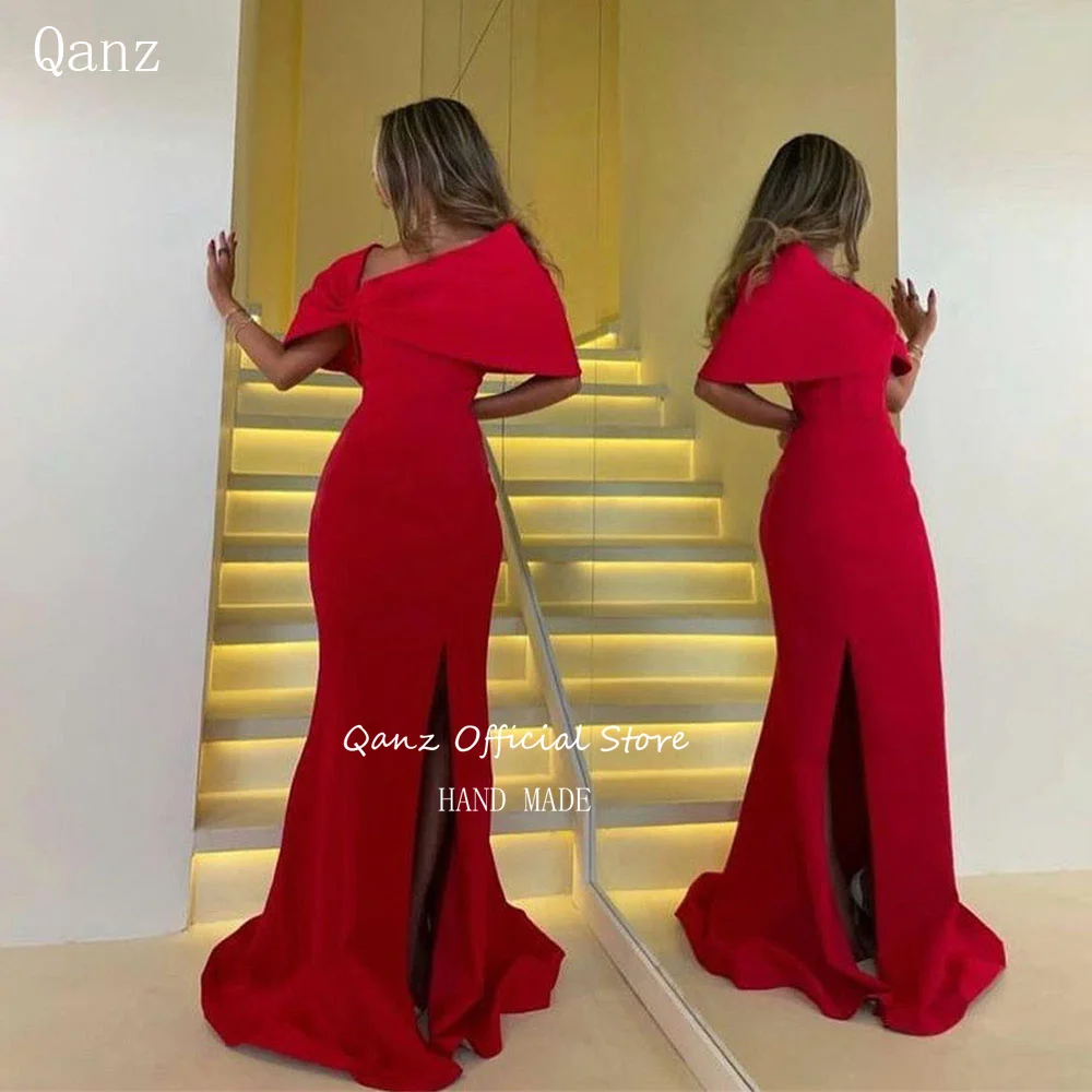 

Qanz Red Saudi Arabia Evening Dresses High Slit Vestidos De Noche Elegantes 2024 Mermaid Off the Shoulder Prom Formal Dresses