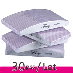 30Pcs/Lot Nail File Buffer 100/180 Grit Half Moon Double Side Sandpaper Nail Sanding Grinding Gel Nail Polish Nail Manicure Tool