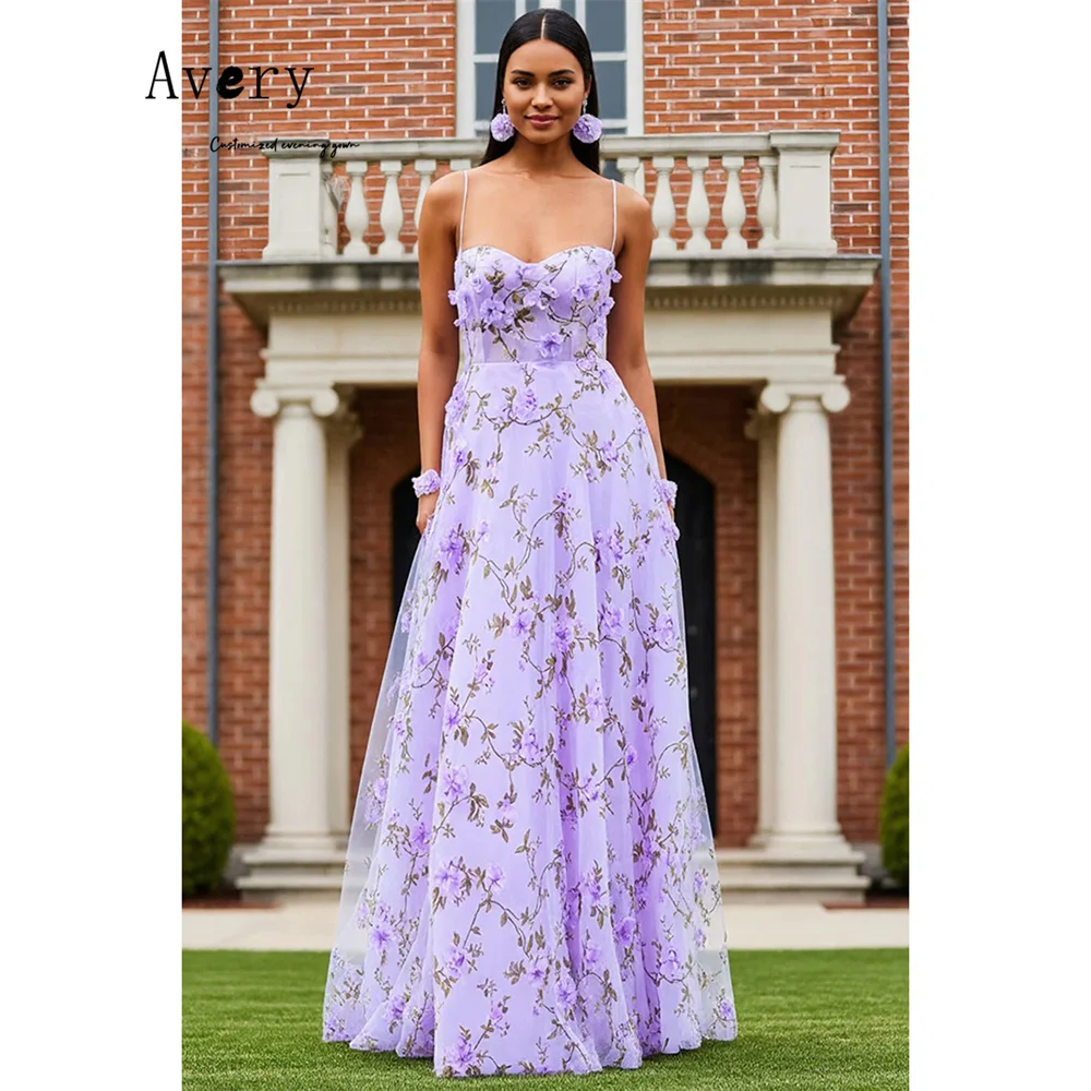 

Avery Custom A-line Flower Spaghetti Strap Purple Women's Prom Dress 2026 Cocktail Dresses for Luxury Party Evening Gown Elegant