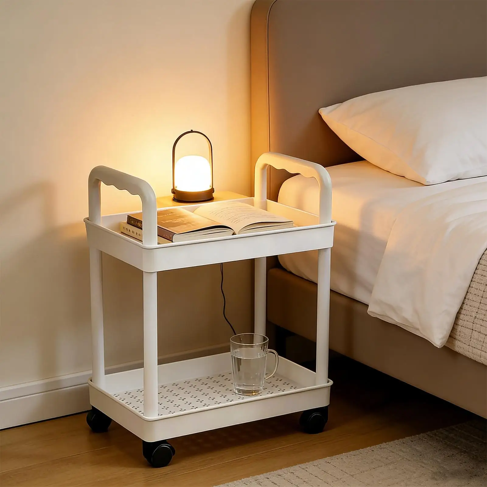 Rolling Storage Cart 2 Tier Cabinet Mobile Stand with Wheels Craft Cart for Home Kitchen Bathroom Pantry Laundry Garage