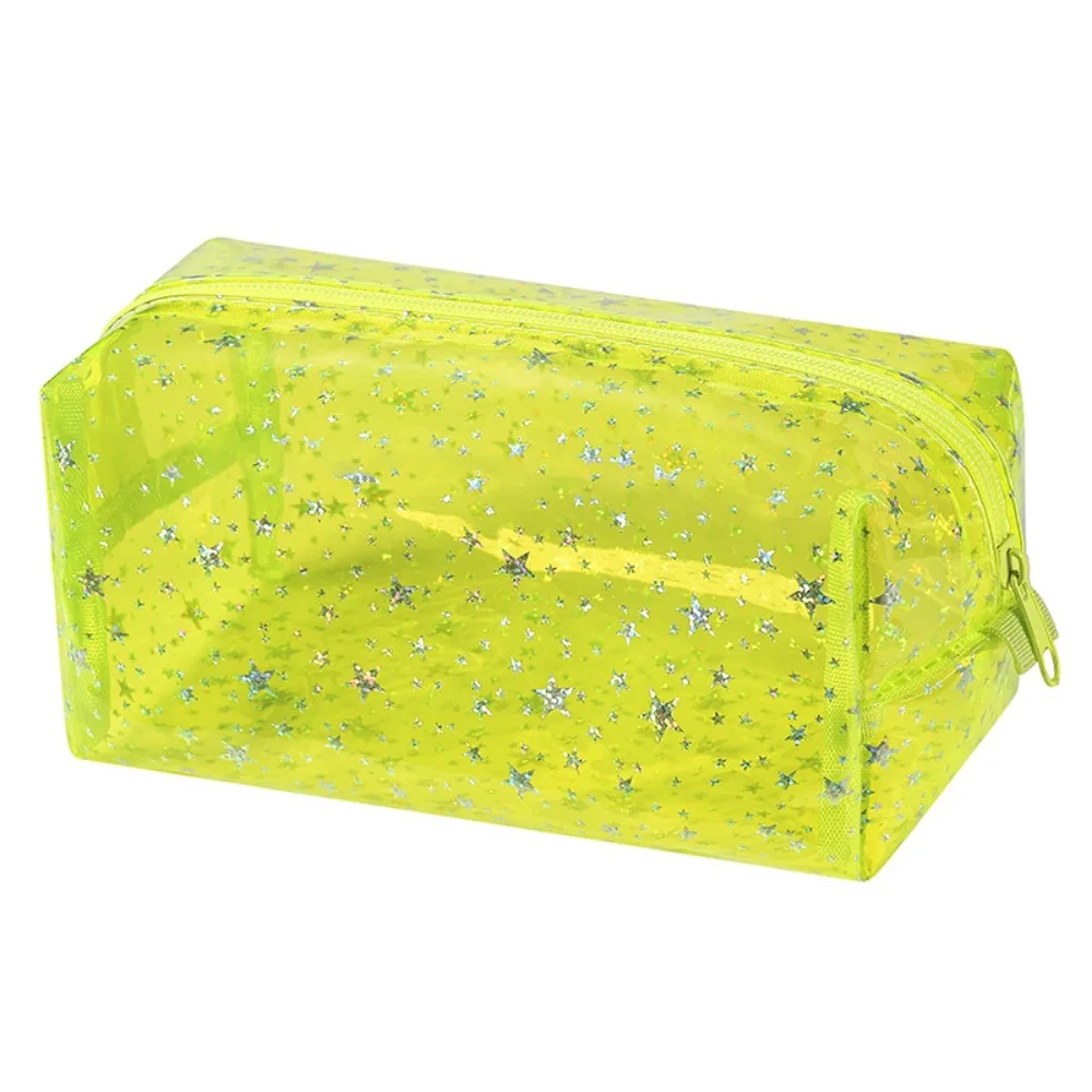 PVC Waterproof Transparent Makeup Bag Stars pattern with Handle Portable Cosmetic Pouch Smooth zipper Glitter