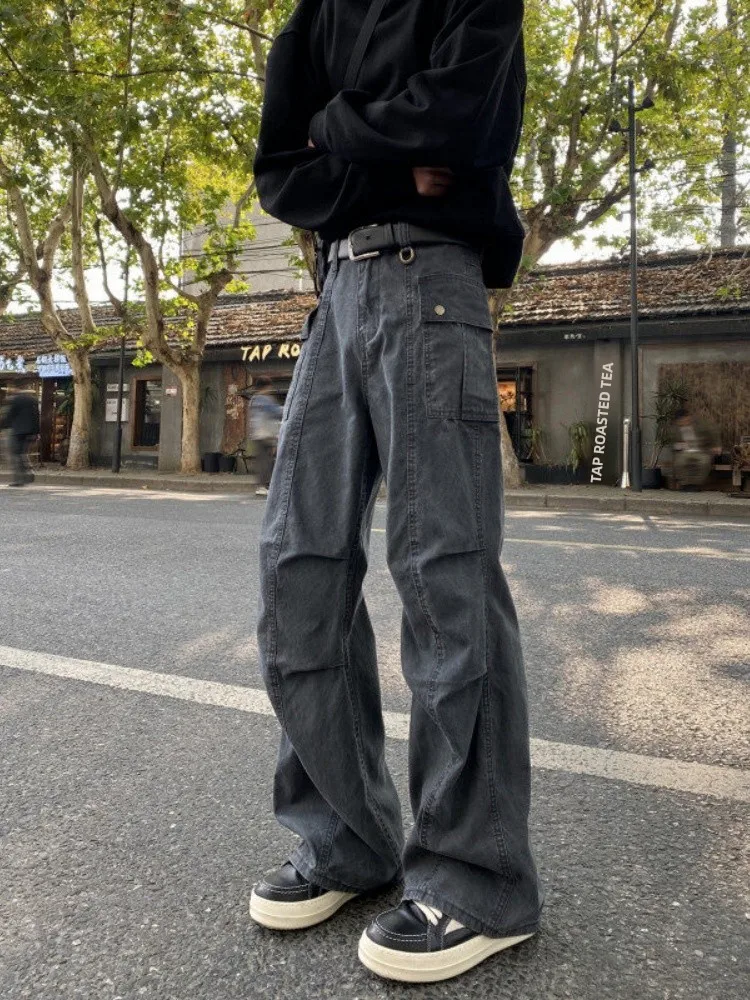 

Retro American Work Pants Men's Spring Autumn Wide Leg Loose Straight Casual Pants Youthful Sle Comfortable Fit Classic Color