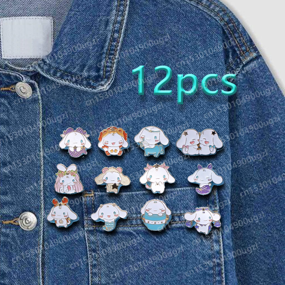 Sanrio Anime Cinnamoroll Series Alloy Brooch Lovely Twelve Constellations Cartoon Badge Decorative Clothing Lapel Enamel Pins