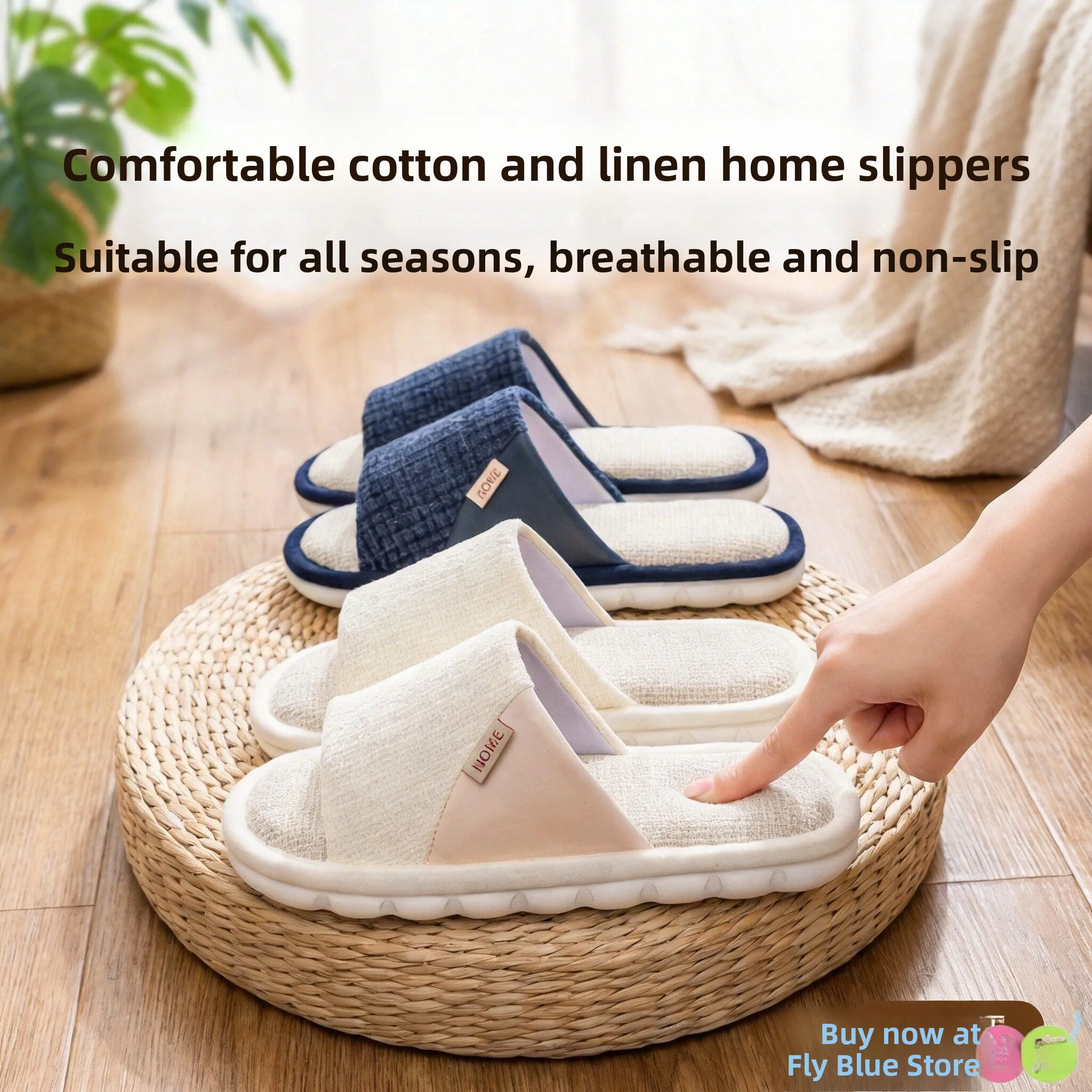 

Flax Cotton Indoor Slippers Men's Absorbent Home Use Non-Slip Floor for Couples Winter Season Artificial Leather Shoe Head