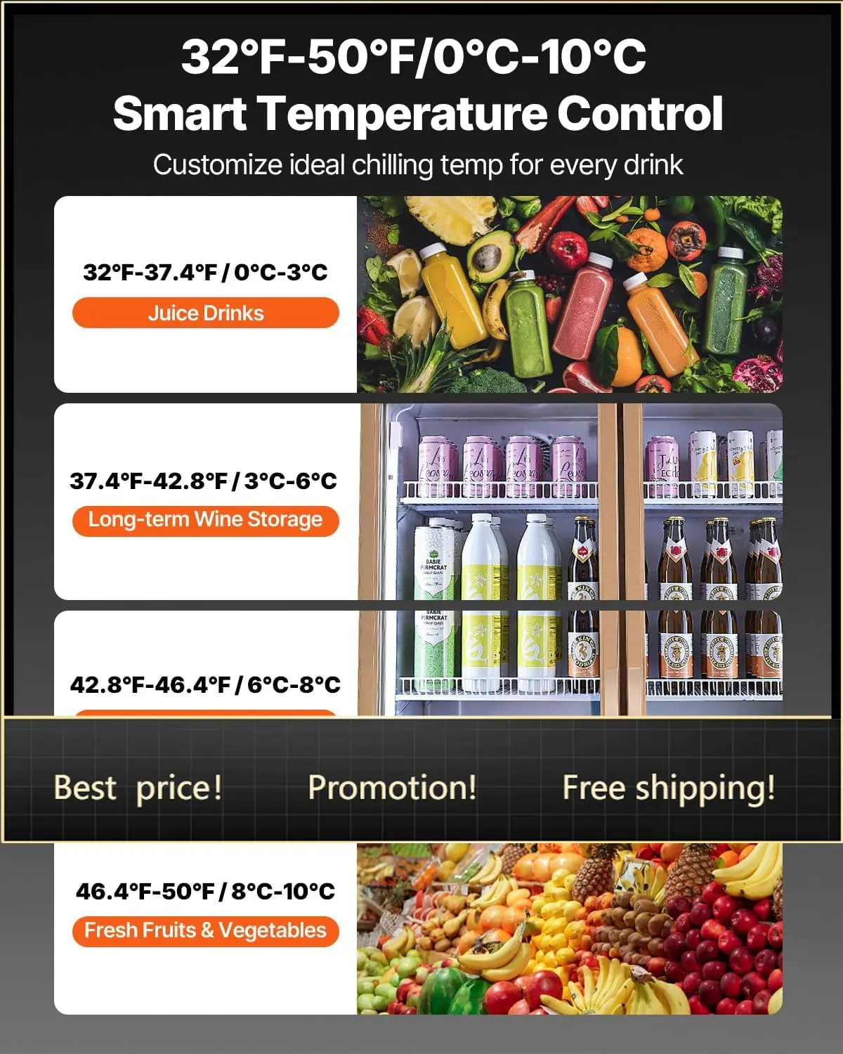 

Commercial Merchandiser Refrigerator 2 Glass Doors, 23 Cubic Ft, Upright Display Beverage Cooler 79" Tall x 39.4" Width, Fridge