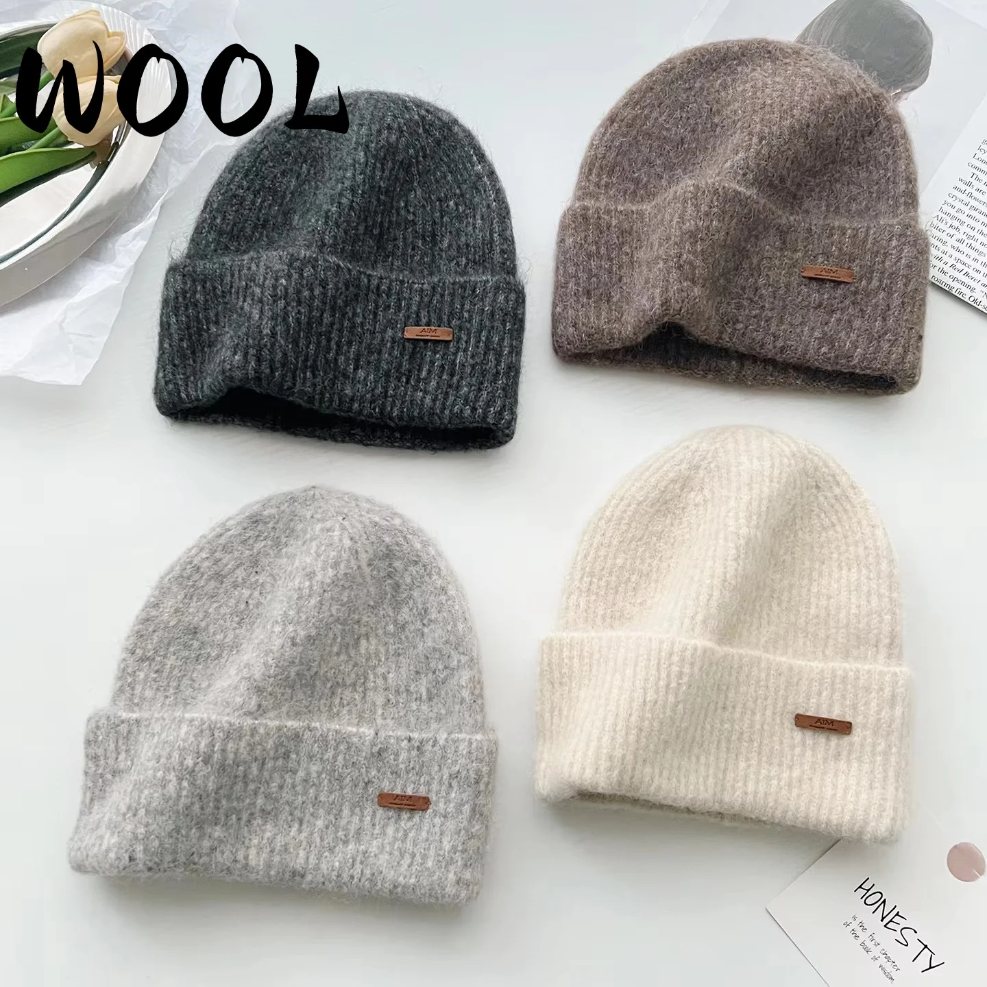 2025 Solid Color Knitted Beanies Hat Winter Warm Women Wool Hat Multicolor Skullies Caps Soft Elastic Cap Sport Bonnet Gorro
