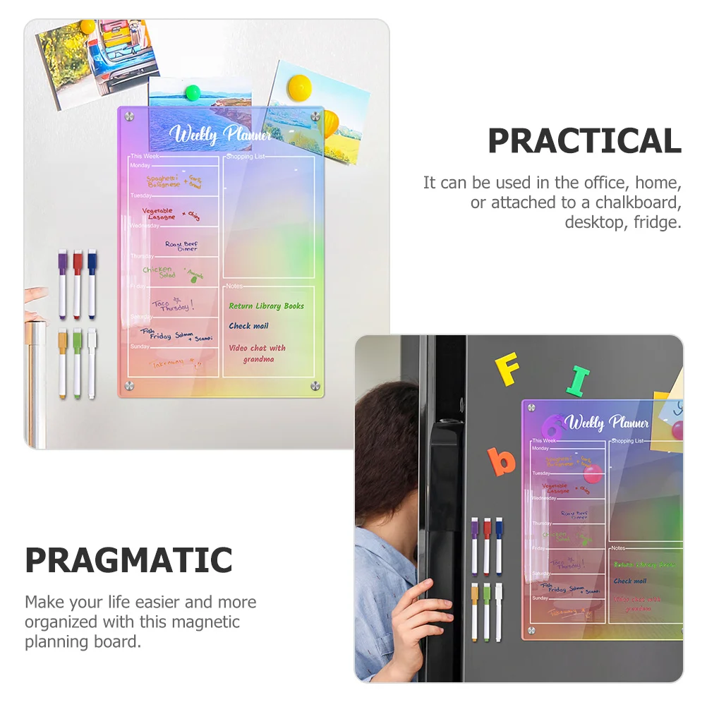 1Set Acrylic Magnetic Schedule Board Dry Erase Weekly Planner Fridge Kitchen Calendar Meal Planning Board Weekly Calendar