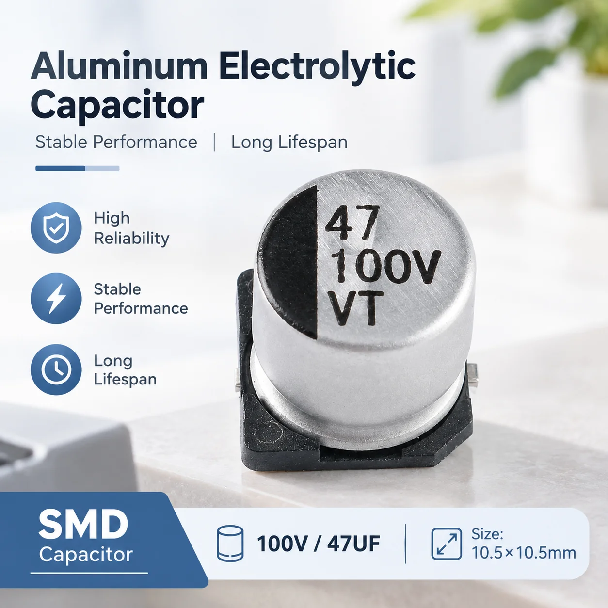 10PCS Surface mount aluminum electrolytic capacitor 100V 47UF 10*10.5mm SMD electrolytic capacitor