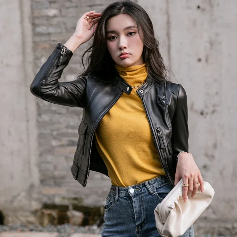 Genuine Leather Jacket Women New Spring Autumn Real Sheepskin Jackets Short Slim Leather Jackets Hot Sale Jaqueta Feminina SGG