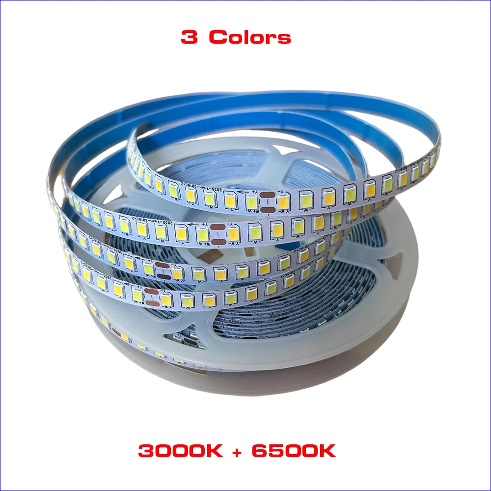 （2 solder joints）5Meters 180D-7mm SANAN Chip Fexible Constant Current LED Strip With 220mA 3Colors 3000K+6500K 180leds/M.