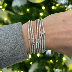 Sdzstone Single Heart Tear Rectangle Marquise Geometric Shaped Cubic Zirconia CZ Bangle Bracelet High Quality
