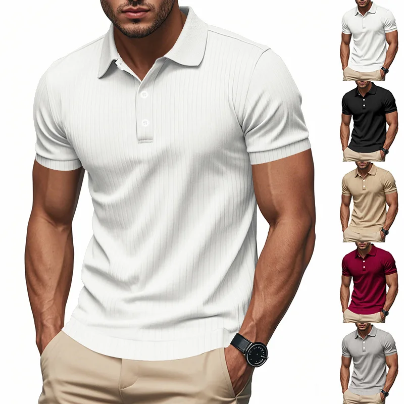 2025 Summer Men'S Polo Shirt Pit Strip Speed Dry Ice Silk Stretch Lapel POLO Shirt Men'S Simple Casual Polo Shirt Short Sleeve