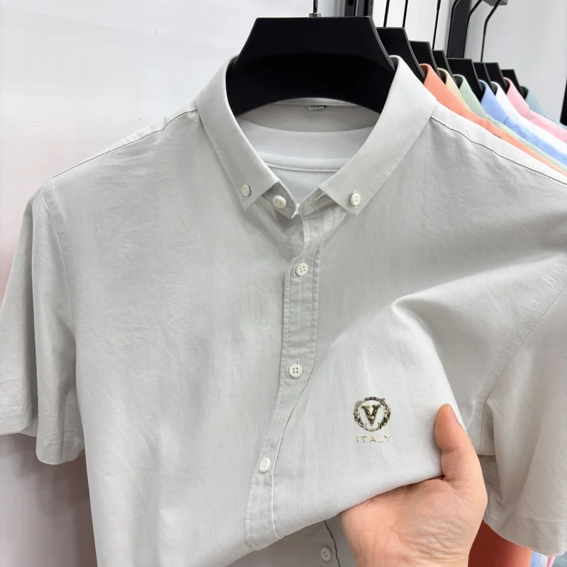 100% cotton men's short sleeve summer shirt luxury high-quality brand letter embossed business casual summer new fashion top