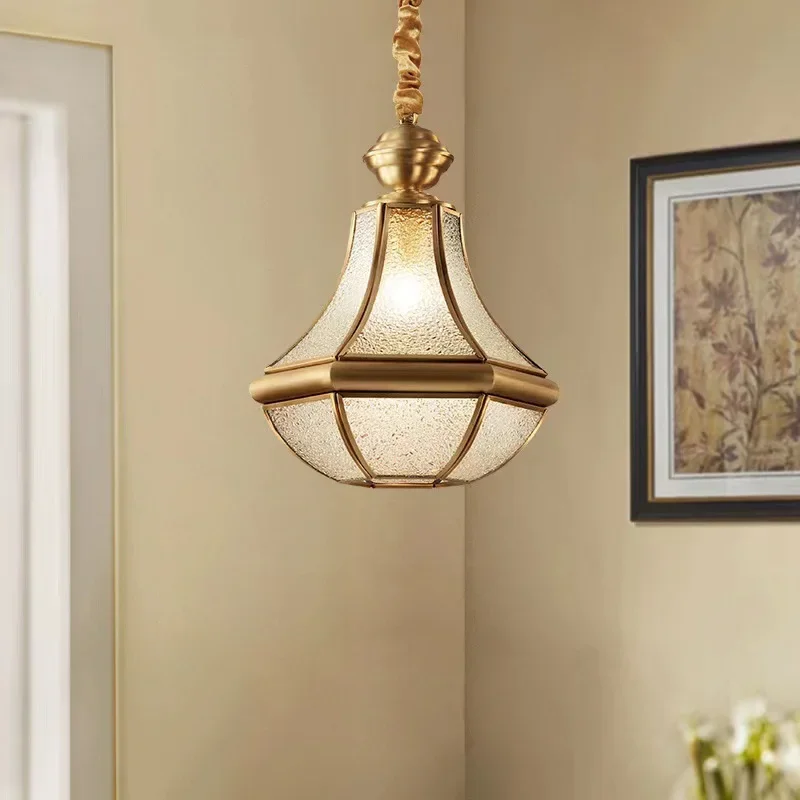Vintage Luxury All Copper Pendant Lamp European Style Living Room Decoration Lamp Creative Restaurant Kitchen Island Lighting