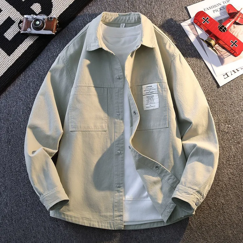 

Large Size Cotton irt Jaet for Men 300 Pou Long Sve Turn-down Collar Casual Sle Spring Autumn Season Outerwear