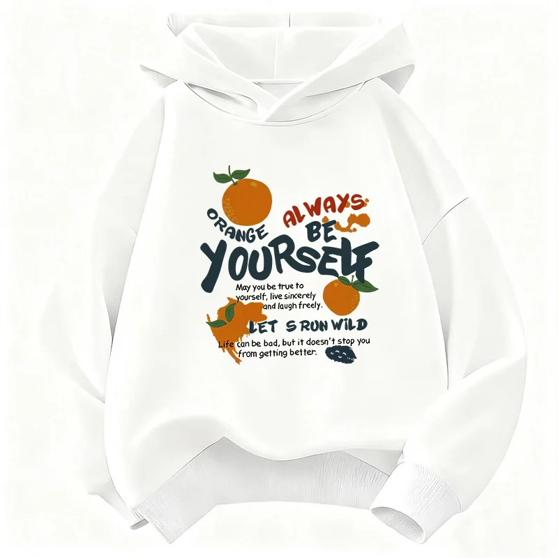 Lustiger orangefarbener Kapuzenpullover im Harajuku-Stil für Kinder, Kinder-Sweatshirt, Kapuzenpullover für Jungen und Mädchen, lässige Hoodies, Hip-Hop-Kleidung