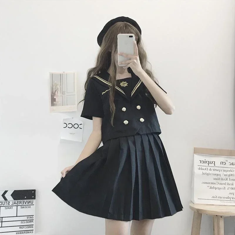 Uniformes scolaires japonais étudiant S-2xl étudiant filles marine Costume mignon femmes Sexy marine JK Costume marin Blouse jupe plissée S # 1 # W