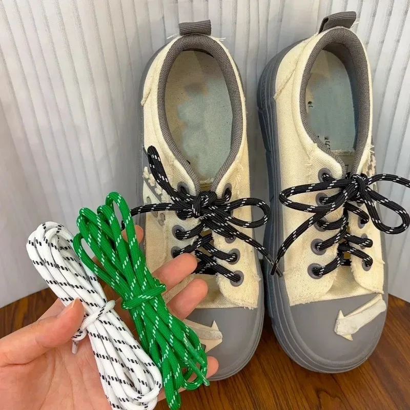 DIY Colorful Diagonal Dots Round Rope Shoelaces Coarse Weave Polyester Shoes Laces for Women Men Sports Casual Sneaker Shoes