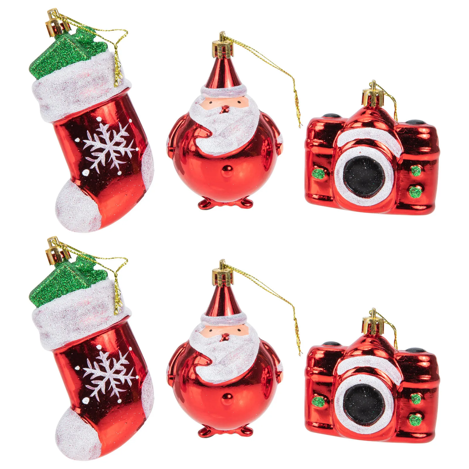 

6Pcs Plastic Christmas Tree Pendants Small Cartoon Red Xmas Hanging Decor Ornament for Holiday Party Wedding Home Decoration
