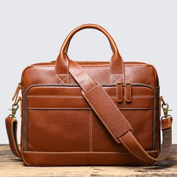 Leathfocus-maletín Vintage de piel de vaca para hombre, bolso de hombro informal para ordenador portátil de 14 pulgadas, para oficina y trabajo