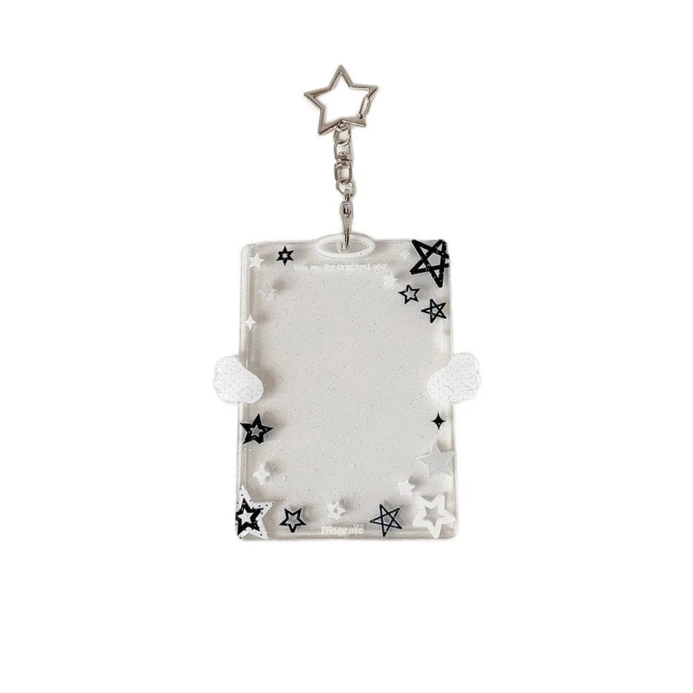 Acrylic Kpop Photocard Holder Keychain 3 Inch Wings Stars Idol Card Display Protector Cartoon Transparent Card Holder