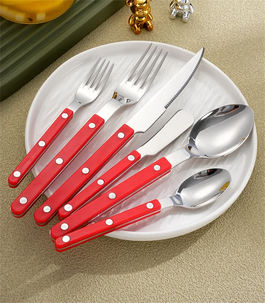 Fashion New Red Handle 304 Cutlery Set 18/10 Stainless Steel Creativity Gift Flatware Knife Fork Spoon Drop Ship