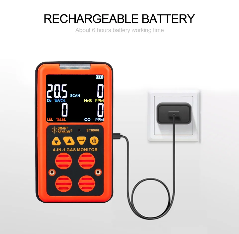 4 in 1 Rilevatore di gas digitale UE O2 H2S CO LEL Mini analizzatore di gas portatile Monitor dell'aria Tester di perdite di gas Misuratore di monossido di carbonio ST8900