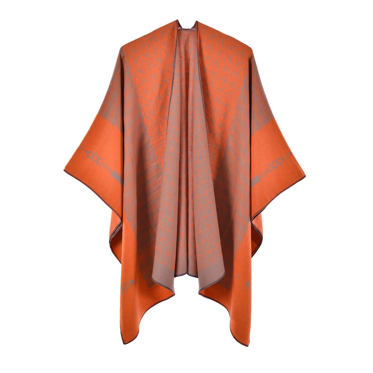 

New Check Pattern Cape Autumn Winter Travel Warm Scarf Imitation Cashmere Women Poncho Lady Capes Orange Cloaks