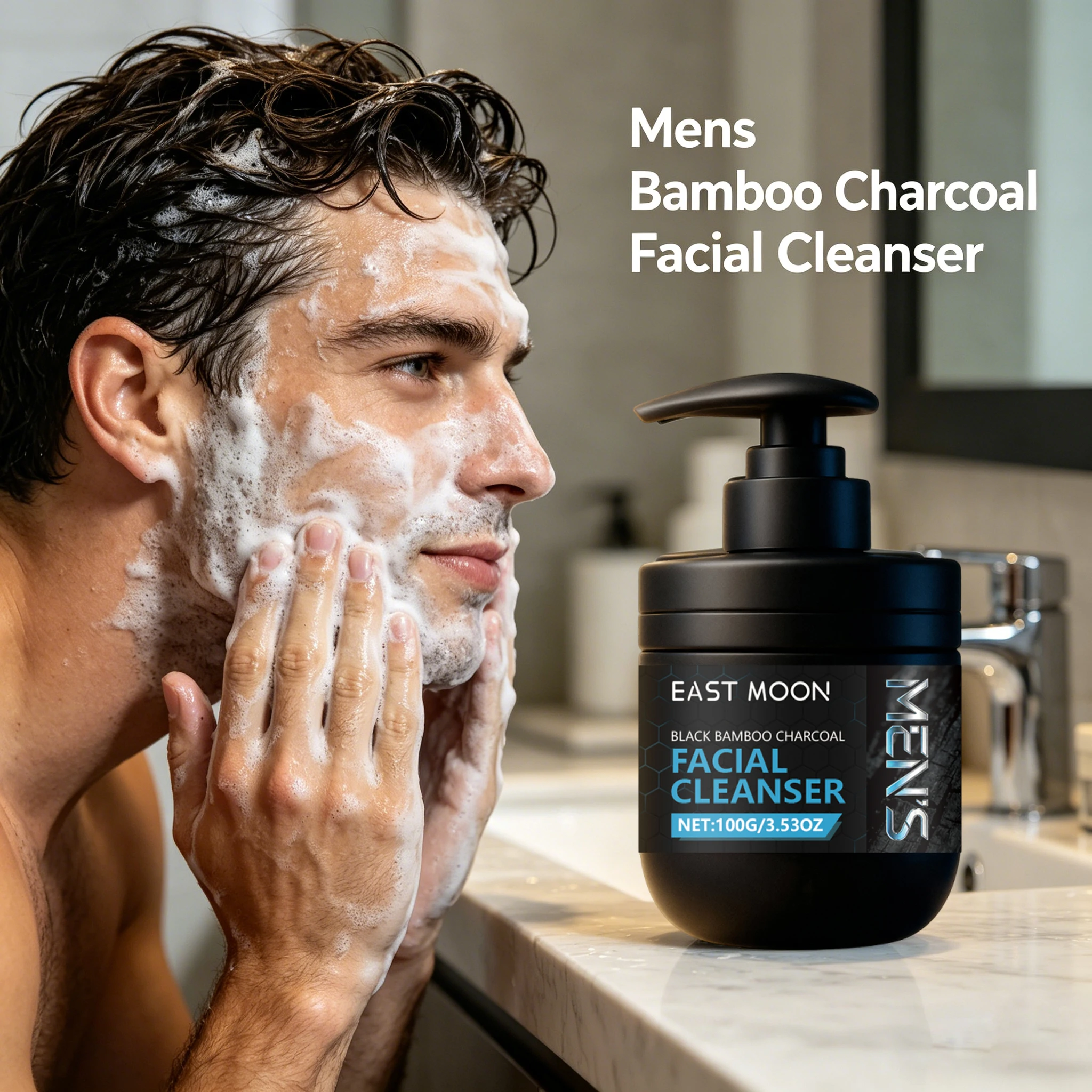 Mens Bamboo Charcoal Facial Cleanser Foam Face Wash Deep Cleansing Oil Control Refresh Soothing Bamboo Charcoal Daily Skincare