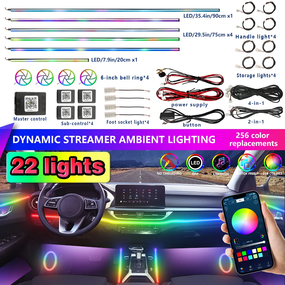 

FILIPLI Car Mood Lights 64 RGB Bluetooth APP Sync Cyberpunk Acrylic Interior LED Strip with Remote Control for Car Enthusiasts