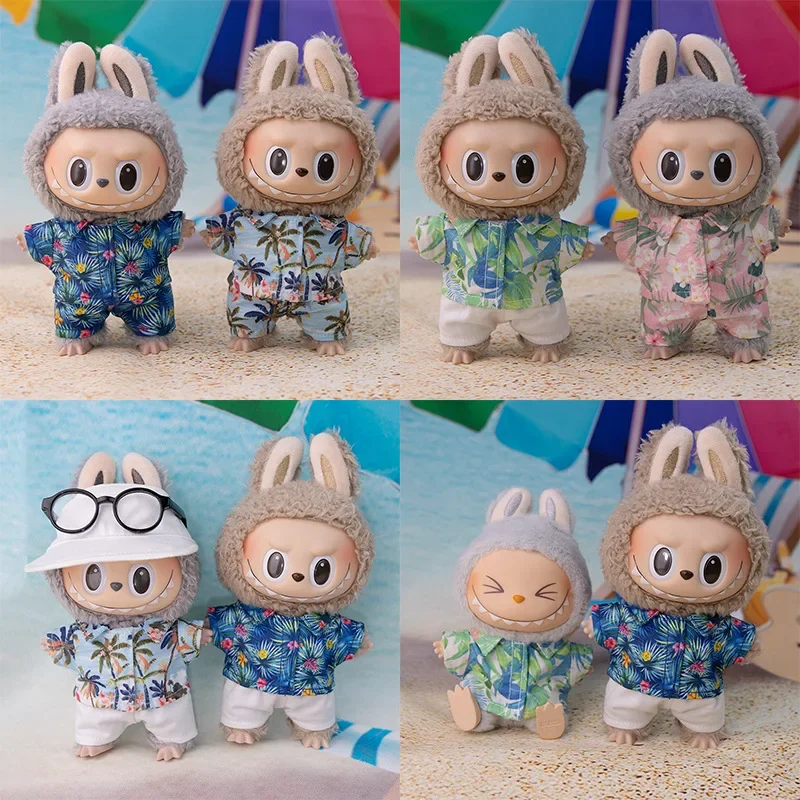 

For 15/17cm Ropa outfit Beach Shirt Set Summer Swim Set Floral Shirt Swimsuit Combo Straw hat glasses boots set