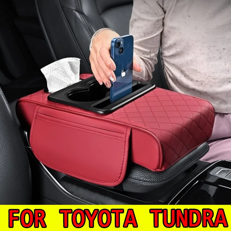 

For Toyota Tundra Double Cab 4-Door 2008-2023Heightened Storage Integrated Car Armrest Box Pad, PU Leather Non-Slip Fixed, with