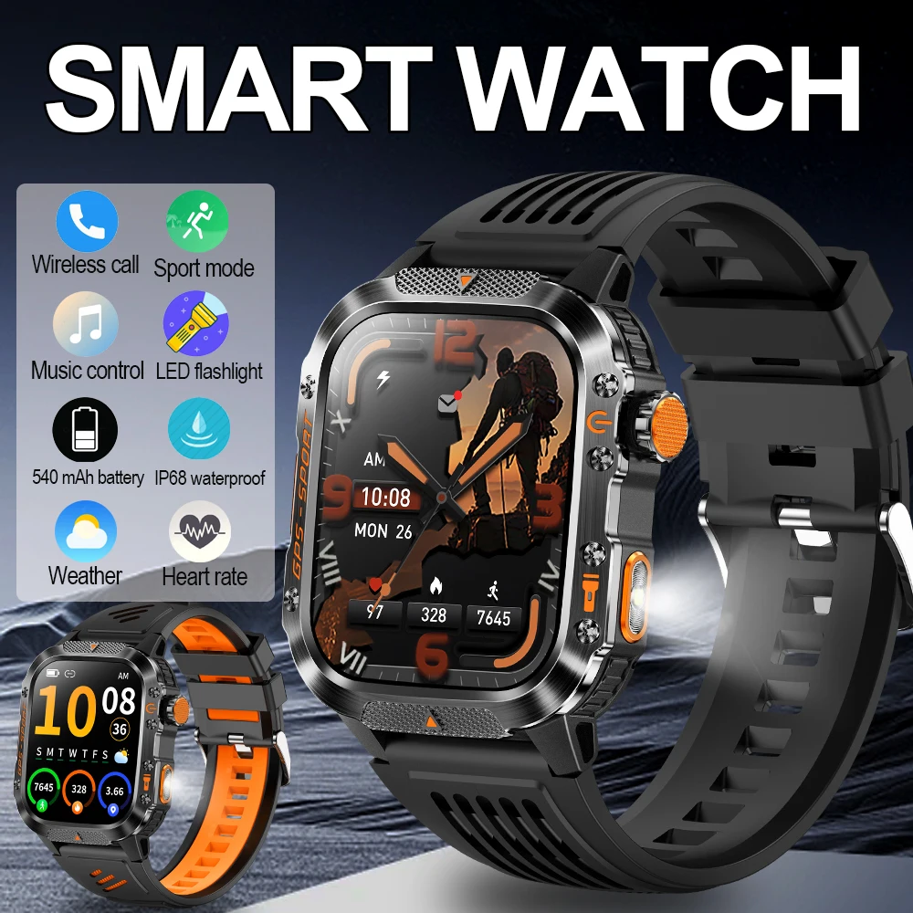 

GPS уличные спортивные умные часы для мужчин 2,01 AMOLED экран светодиодный фонарик 540 мАч аккумулятор IP68 водонепроницаемые Bluetooth умные часы с вызовом
