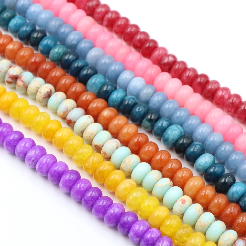 6x10mm Naturstein Rondell Abacus lose Perlen, bunte glatte Spacer-Perlen für DIY Schmuckherstellung Armband Halskette Edelsteinzubehör – Detail 2