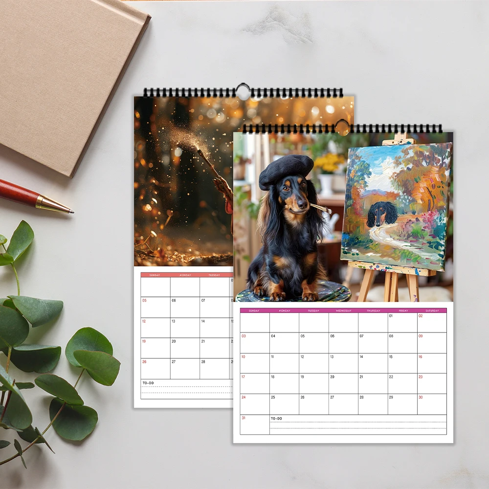 

1 шт., большой настенный календарь для собак на 2026 год, абстрактные собаки — 12 отдельных конструкций, настенный календарь, подарок на день рождения, Рождество, Новый год