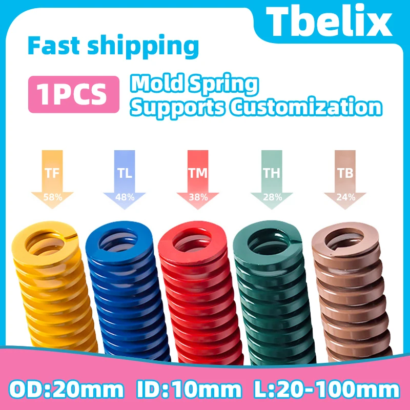 Tbelix 1PCS Die Mold Spring Compression Spring Spiral Stamping Coil Springs Outer Diameter20mm  Internal Diameter10mm L20-100mm