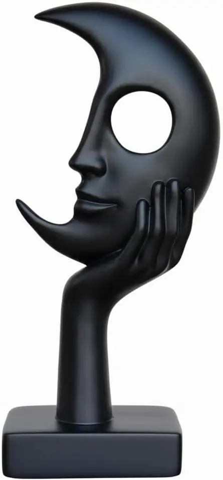 Abstract Face Sculpture, White Matte Finish, Modern Tabletop Statue with Hand on Chin, Freestanding Home Decor