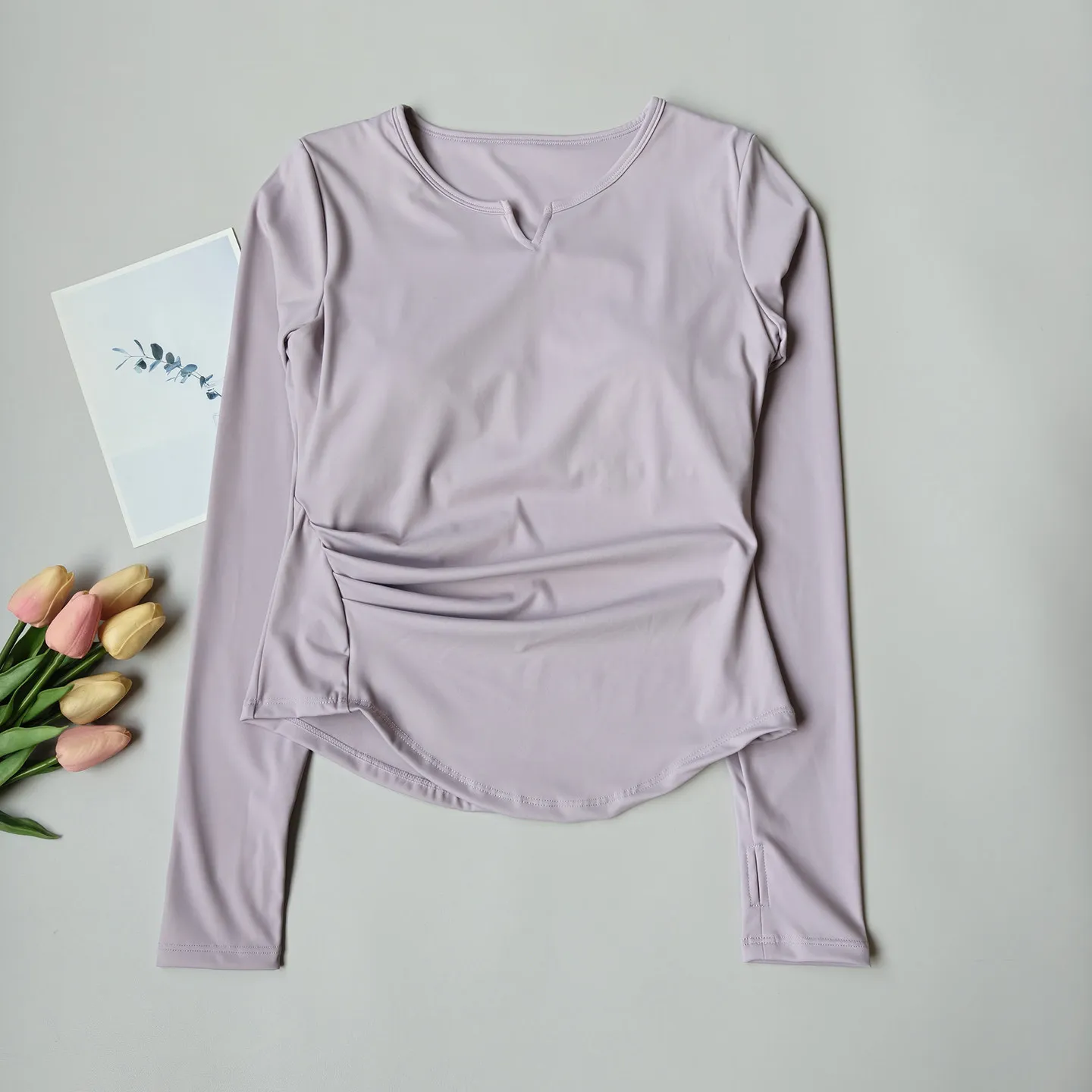 Sexy V-Neck Fitness Top for Women, Slim Fit Tummy Control Long Sleeve, Quick Dry Yoga & Running Shirt