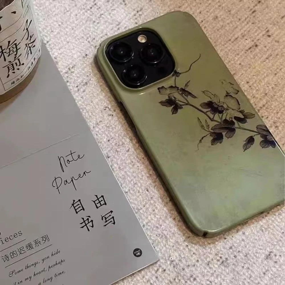 Elegant Light Green with Dark Floral Pattern Stylish & Chic Phone Case for iPhone 17 16 15 14 11 12 13 Pro Max Plus Back Cover