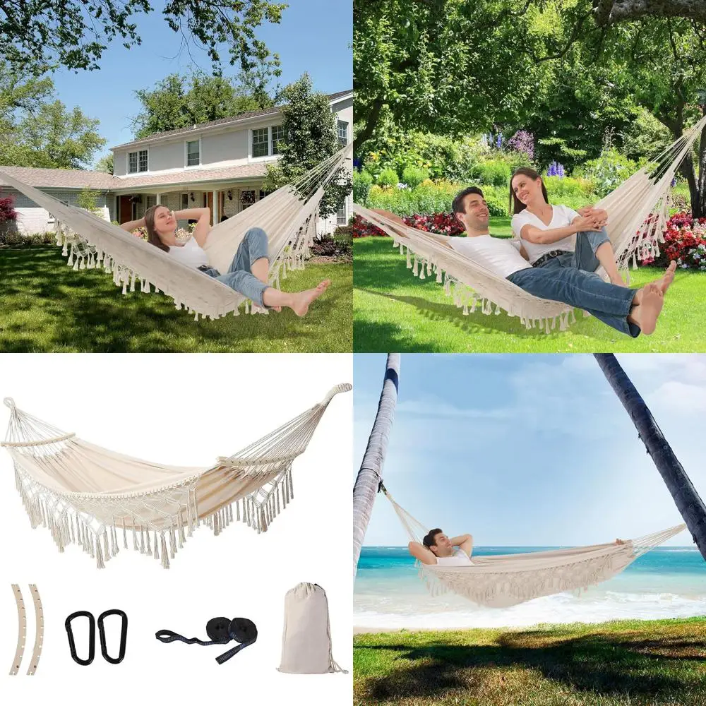 

Гамак-качели двойные, до 227 кг, для улицы и дома, для патио, двора, сада (бежевый)