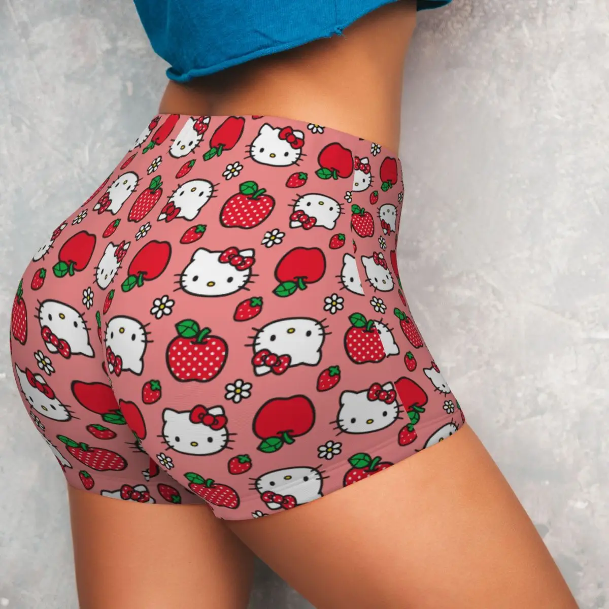 Sanrio celana pendek olahraga Hello Kitty lucu untuk wanita kerut bokong mengangkat kontrol perut Yoga kebugaran Sanrio Booty celana pendek