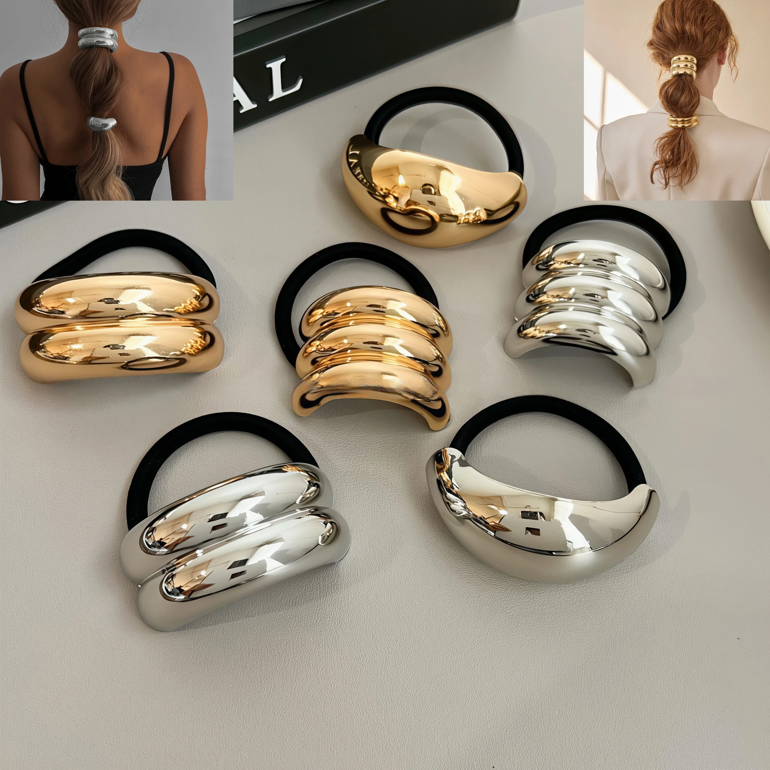 Korean Metal Hair Scrunchies Satin Elastic Hair Band For Women Girls Ponytail Holders High Elastic Hair Ties Hair Accessories