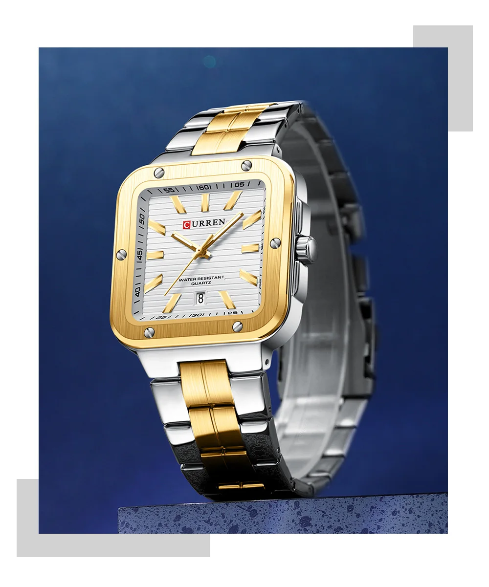 CURREN Einzigartige Quadratische Herrenuhr mit Grünem Zifferblatt - Edelstahlarmband, Business-Casual-Stil Quarz-Armbanduhren für Männer – Detail 15
