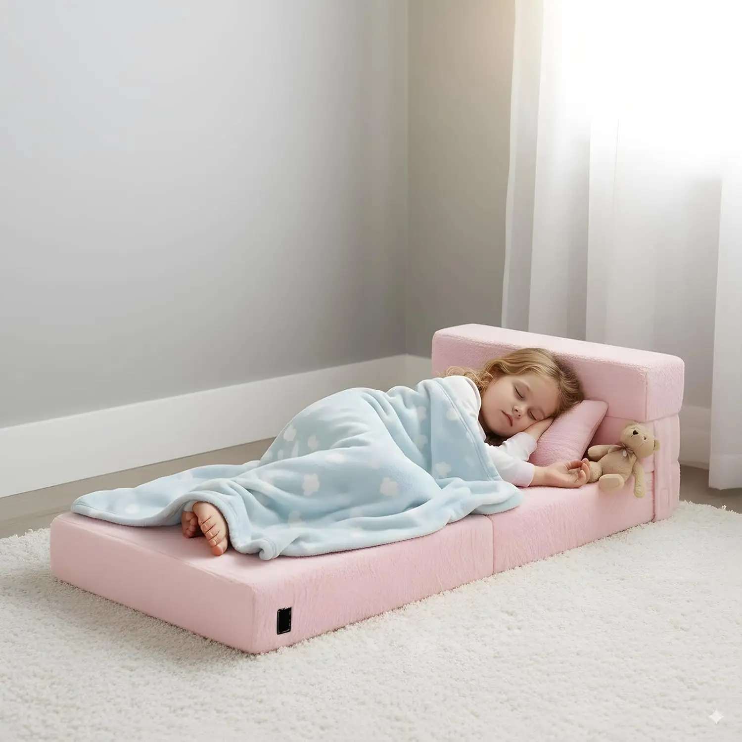 أريكة سرير قابلة للطي للأطفال مع وسادة، سجادة أرضية قابلة للغسل للنوم أثناء النهار، حقيبة تخزين محمولة #4