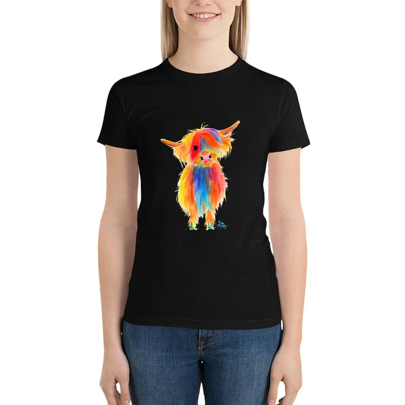 Scottish Highland Cow PRiNT ' ANGEL ' by Shirley MacArthur T-Shirt plus size tops female Women tops